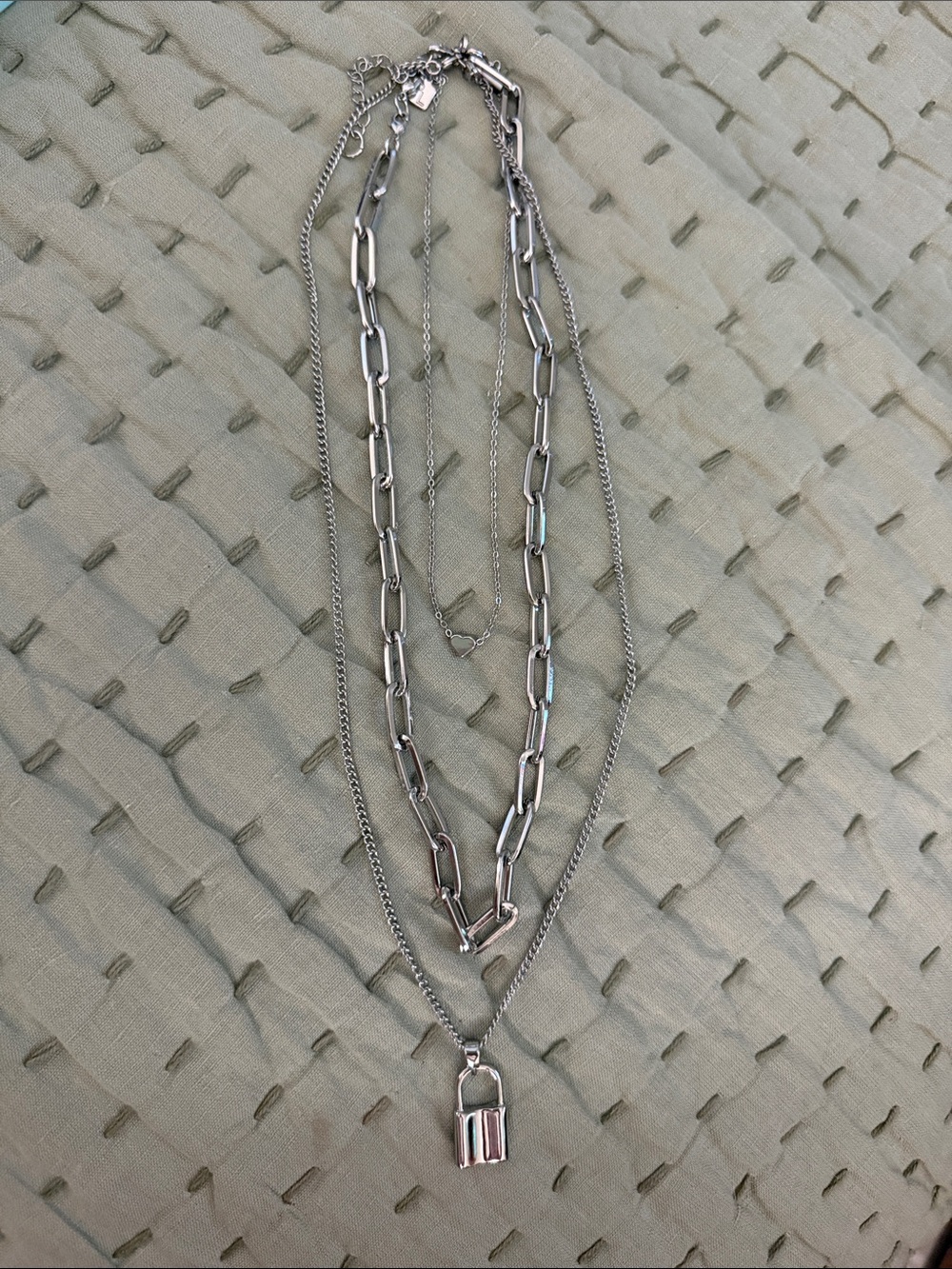 Park Lane Silver-Tone Layered Necklace with Padlock Charm